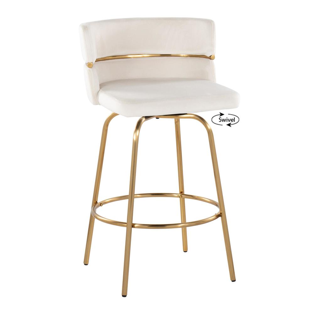 Gold Metal, Cream Velvet Cinch Claire 26" Fixed-Height Counter Stool - Set of 2. Picture 2