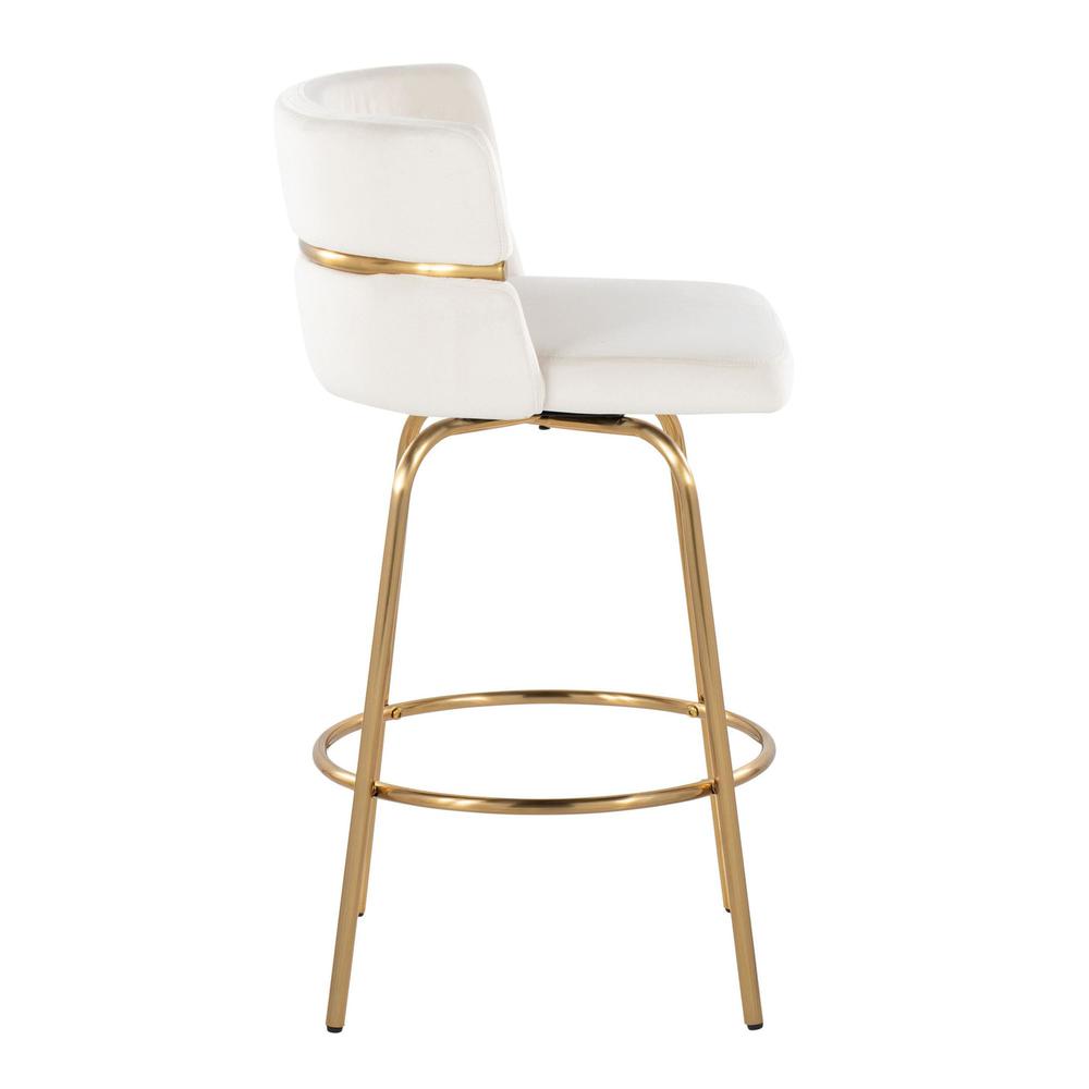 Gold Metal, Cream Velvet Cinch Claire 26" Fixed-Height Counter Stool - Set of 2. Picture 3