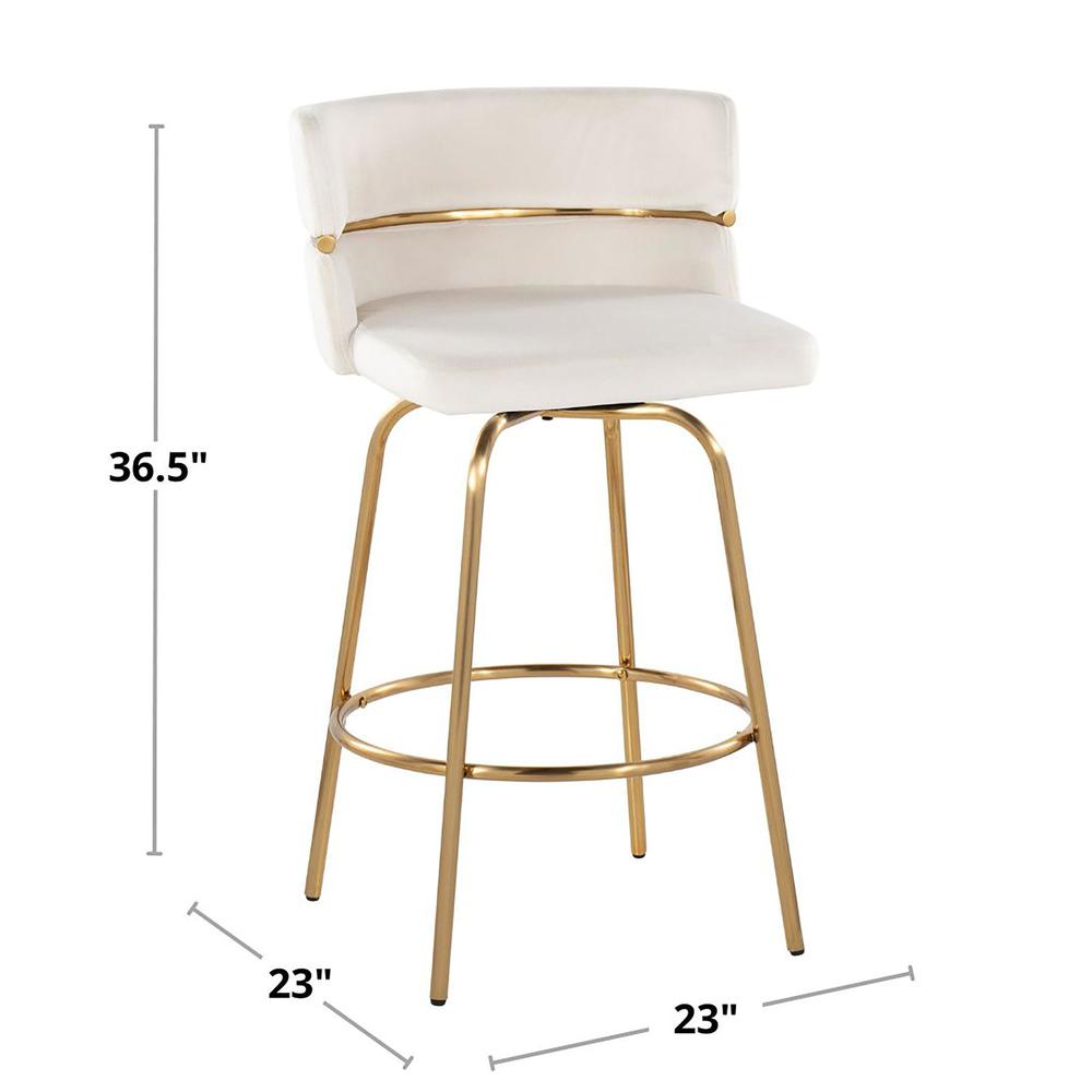 Gold Metal, Cream Velvet Cinch Claire 26" Fixed-Height Counter Stool - Set of 2. Picture 7