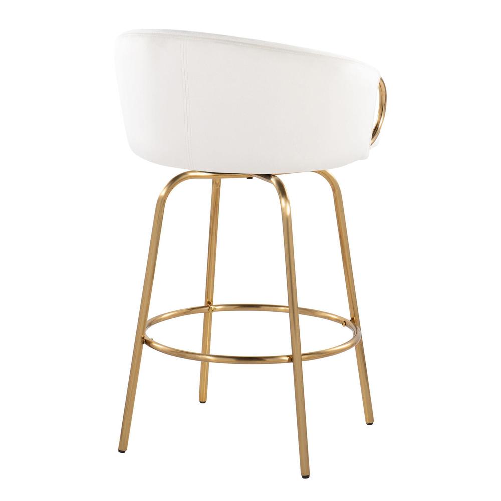 Gold Metal, Cream Velvet Claire 26" Fixed-Height Counter Stool - Set of 2. Picture 4