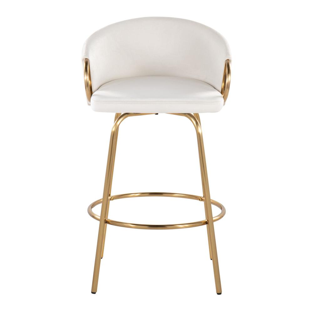 Gold Metal, Cream Velvet Claire 26" Fixed-Height Counter Stool - Set of 2. Picture 6