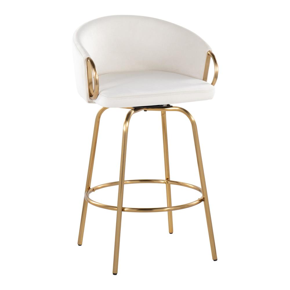 Gold Metal, Cream Velvet Claire 26" Fixed-Height Counter Stool - Set of 2. Picture 2
