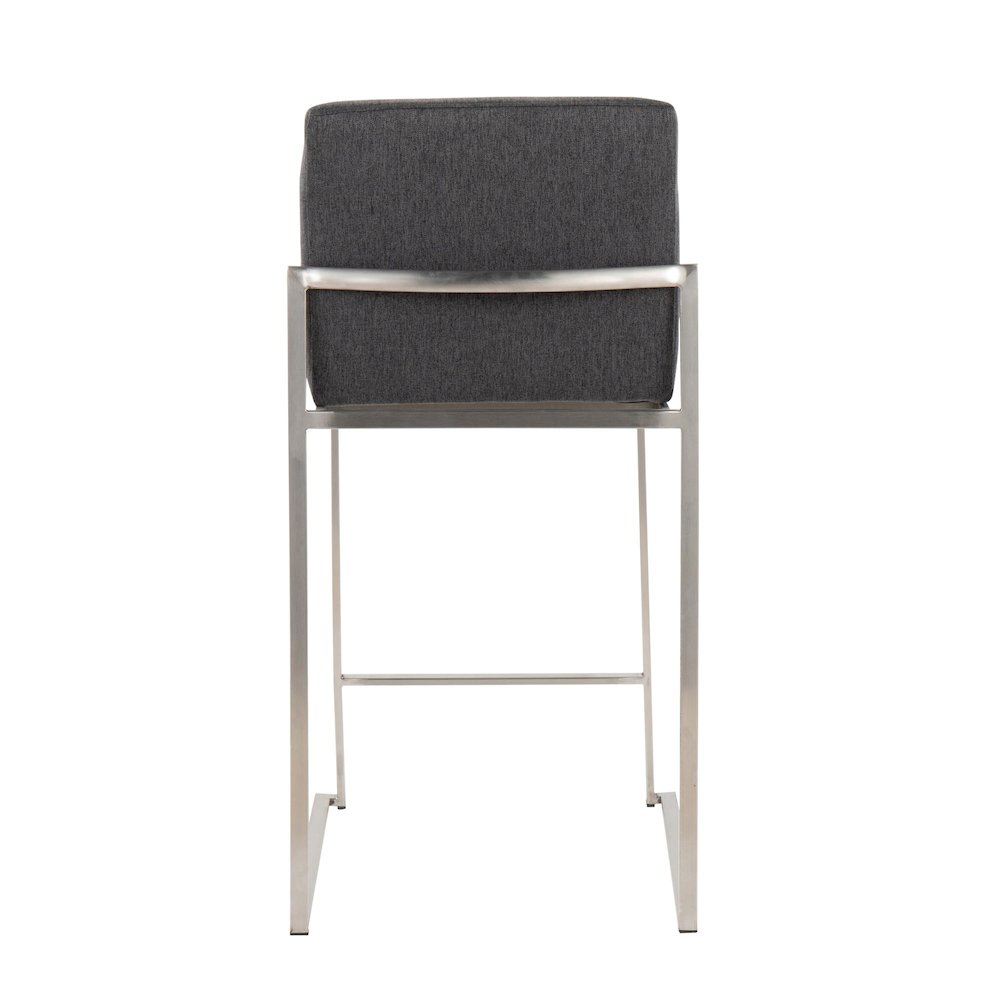 Fuji High Back 26" Fixed-Height Counter Stool - Set of 3 in Stainless Steel. Picture 5