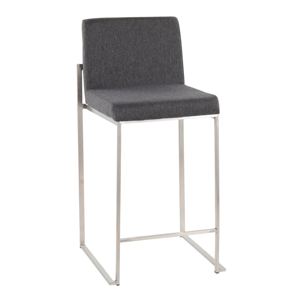 Fuji High Back 26" Fixed-Height Counter Stool - Set of 3 in Stainless Steel. Picture 2