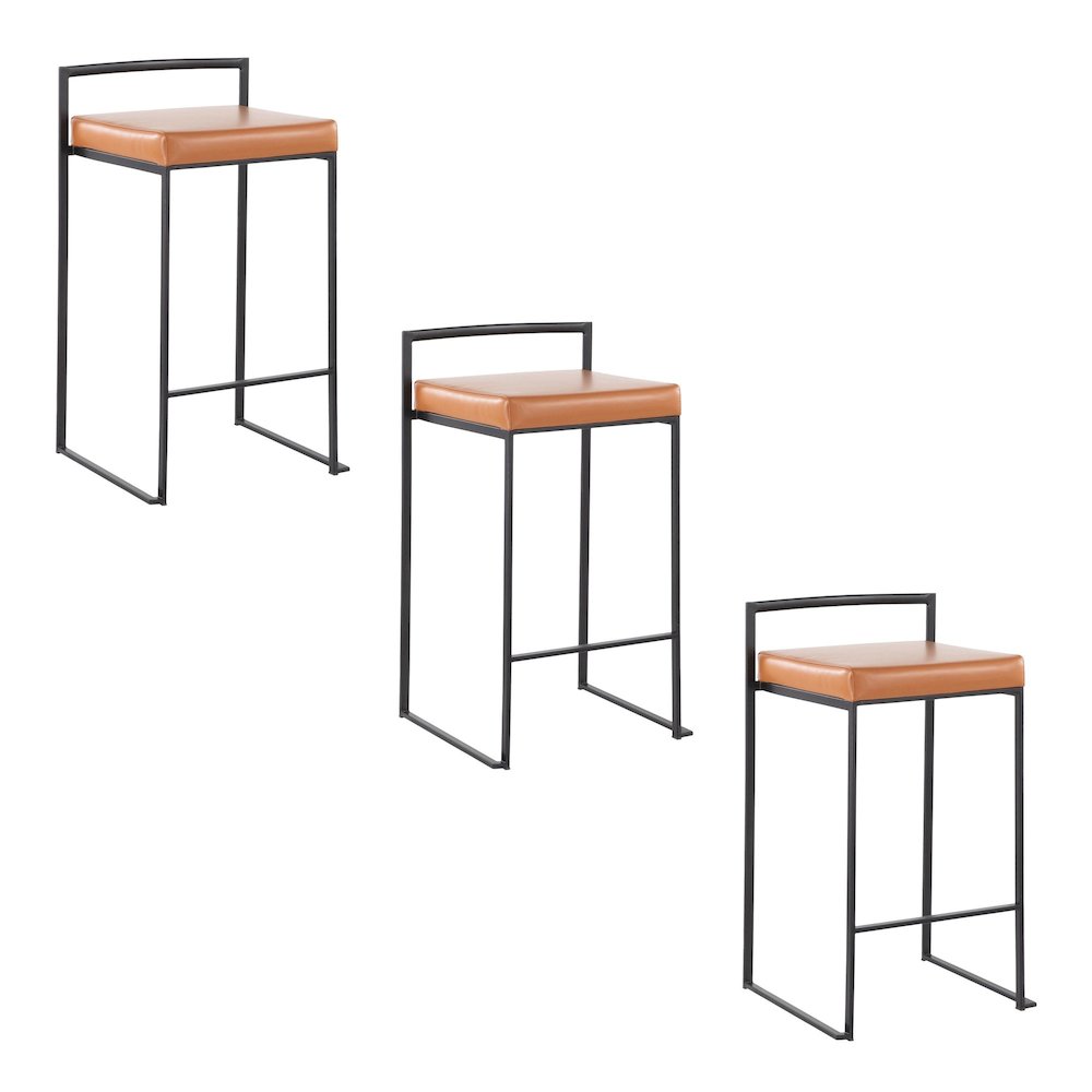 Fuji Stacker 26" Fixed-Height Counter Stool - Set of 3 in Black Metal. Picture 1