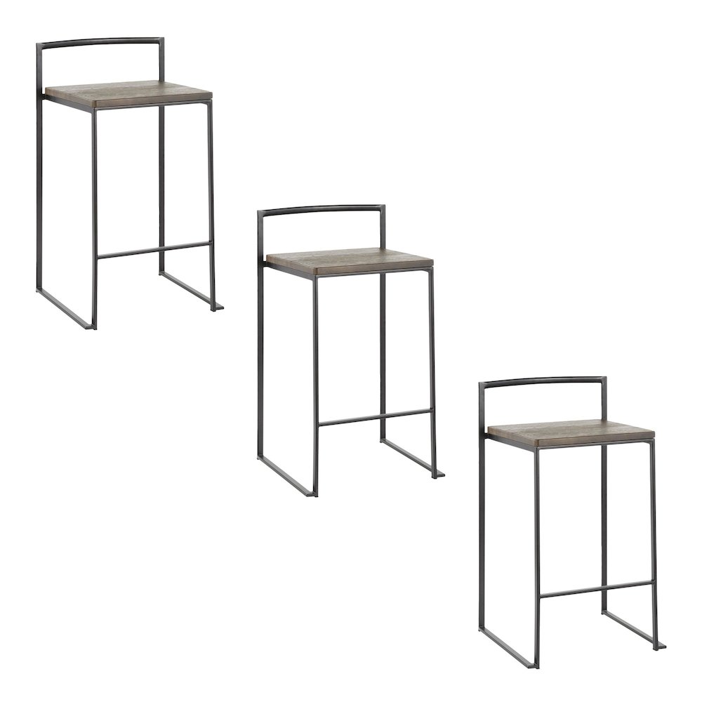 Fuji Stacker 26" Fixed-Height Counter Stool - Set of 3 in Black Metal. Picture 1