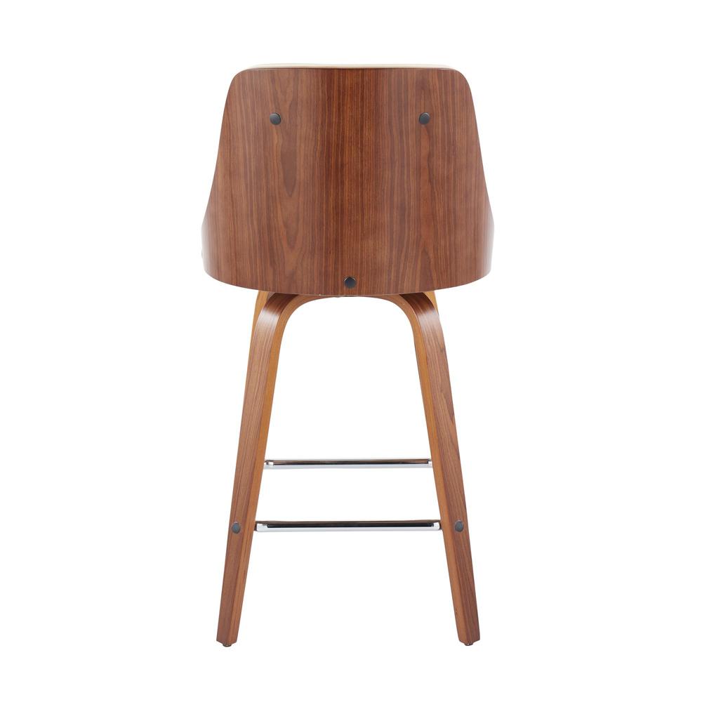 Walnut Wood, Chrome Metal, Cream PU Gianna Fixed-Height Counter Stool - Set of 2. Picture 5