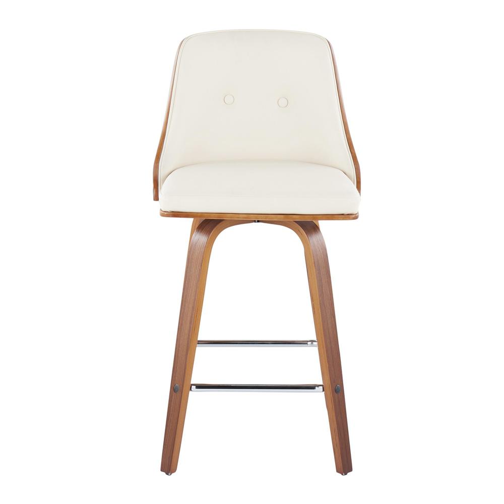 Walnut Wood, Chrome Metal, Cream PU Gianna Fixed-Height Counter Stool - Set of 2. Picture 6