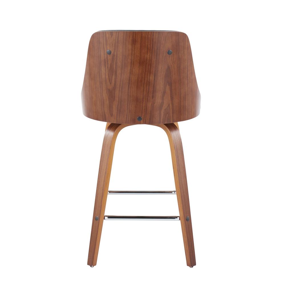 Walnut Wood, Chrome Metal, Grey PU Gianna Fixed-Height Counter Stool - Set of 2. Picture 5
