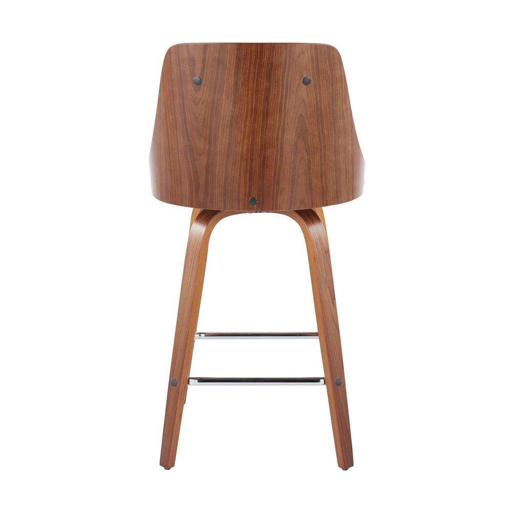 Walnut Wood, Chrome Metal, White PU Gianna Fixed-Height Counter Stool - Set of 2. Picture 5