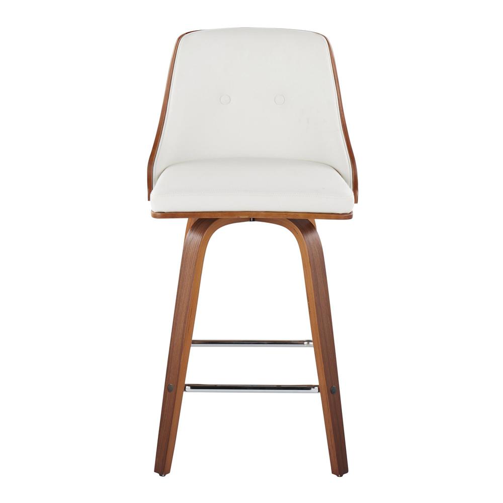 Walnut Wood, Chrome Metal, White PU Gianna Fixed-Height Counter Stool - Set of 2. Picture 6