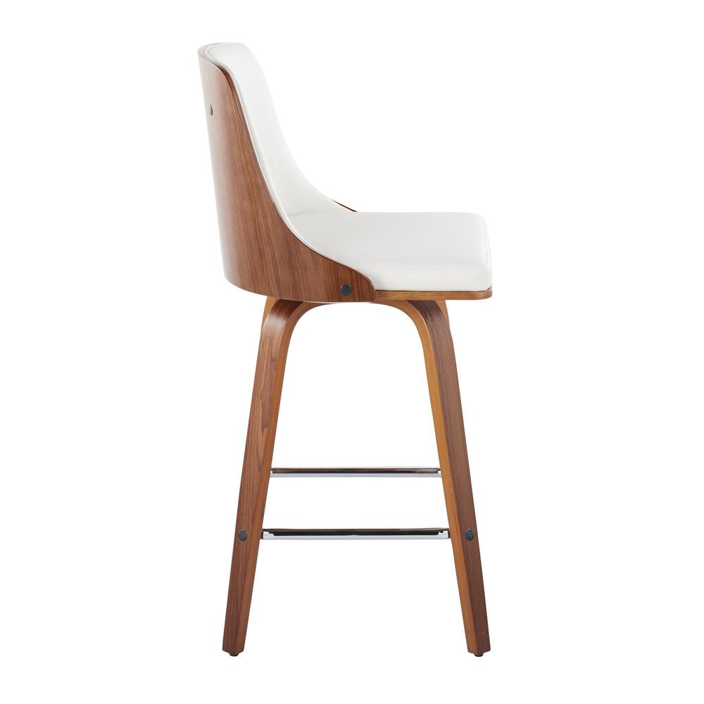 Walnut Wood, Chrome Metal, White PU Gianna Fixed-Height Counter Stool - Set of 2. Picture 3