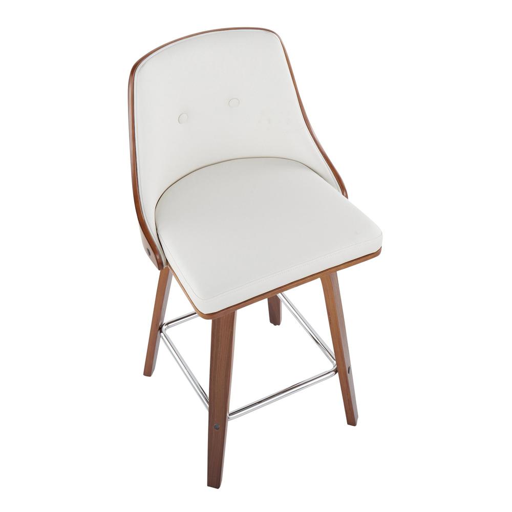 Walnut Wood, Chrome Metal, White PU Gianna Fixed-Height Counter Stool - Set of 2. Picture 7