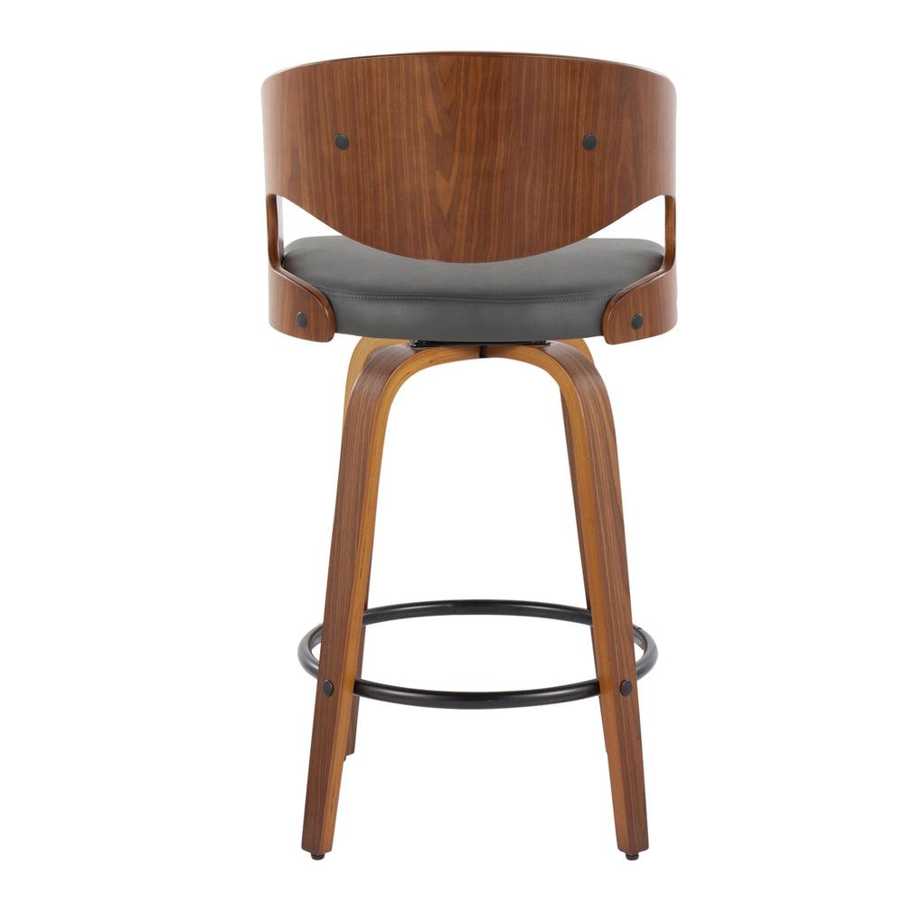 Walnut Wood, Grey PU Pino 26" Fixed-Height Counter Stool - Set of 2. Picture 4