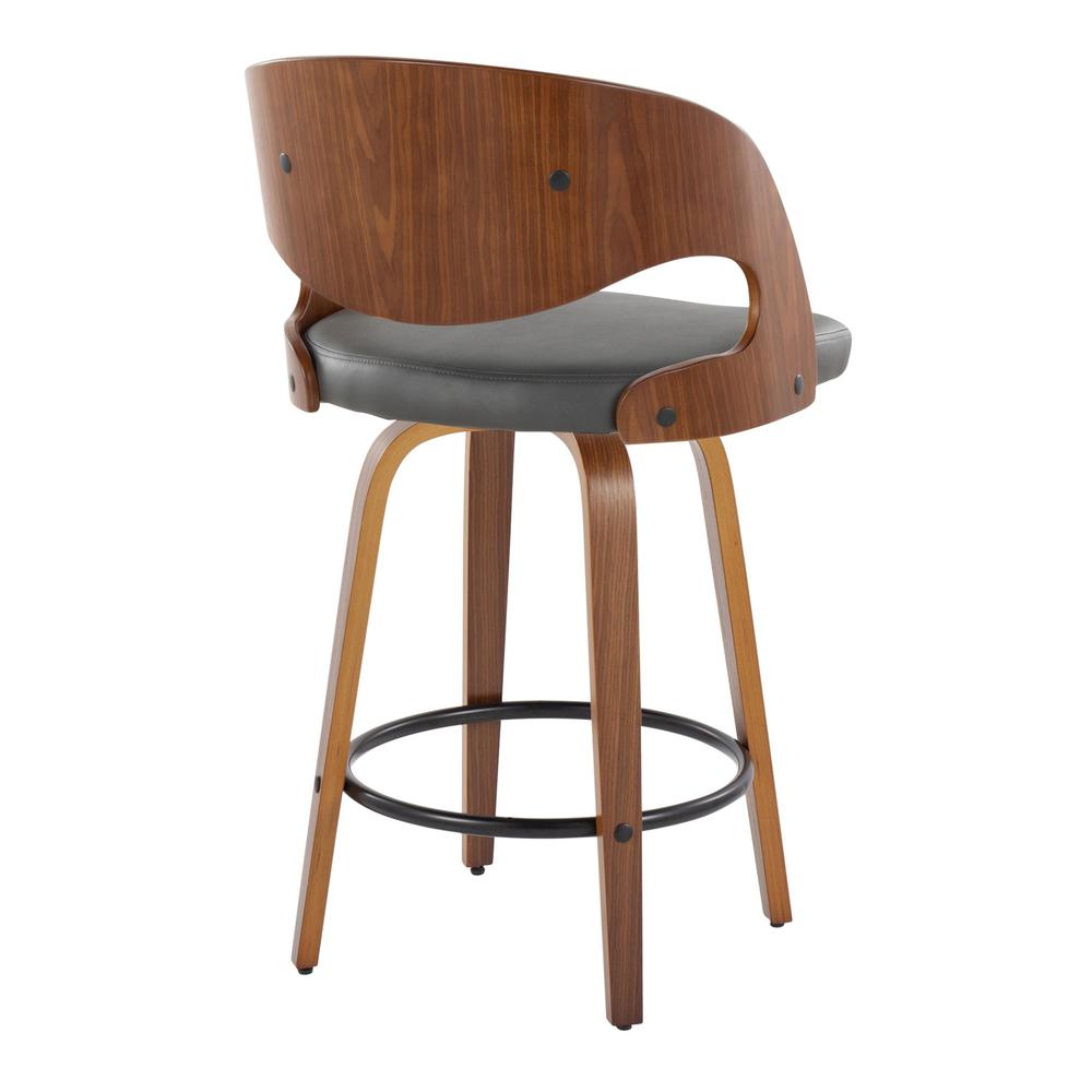 Walnut Wood, Grey PU Pino 26" Fixed-Height Counter Stool - Set of 2. Picture 6