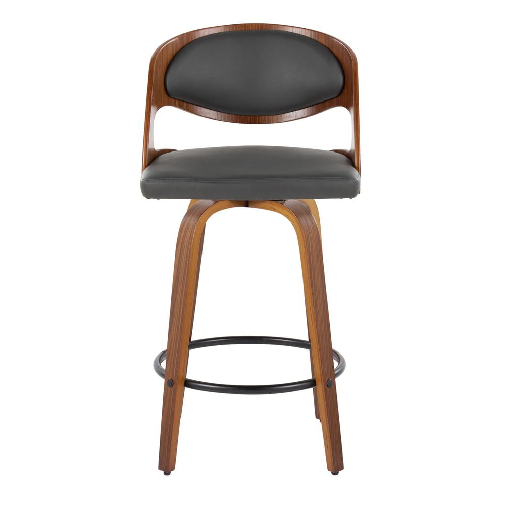 Walnut Wood, Grey PU Pino 26" Fixed-Height Counter Stool - Set of 2. Picture 5