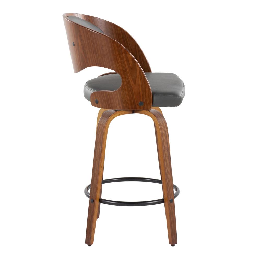 Walnut Wood, Grey PU Pino 26" Fixed-Height Counter Stool - Set of 2. Picture 3
