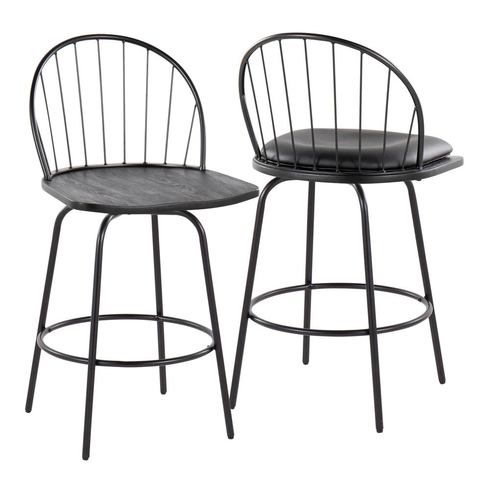 Black Riley Claire 26" Fixed-Height Counter Stool - Set of 2. Picture 7