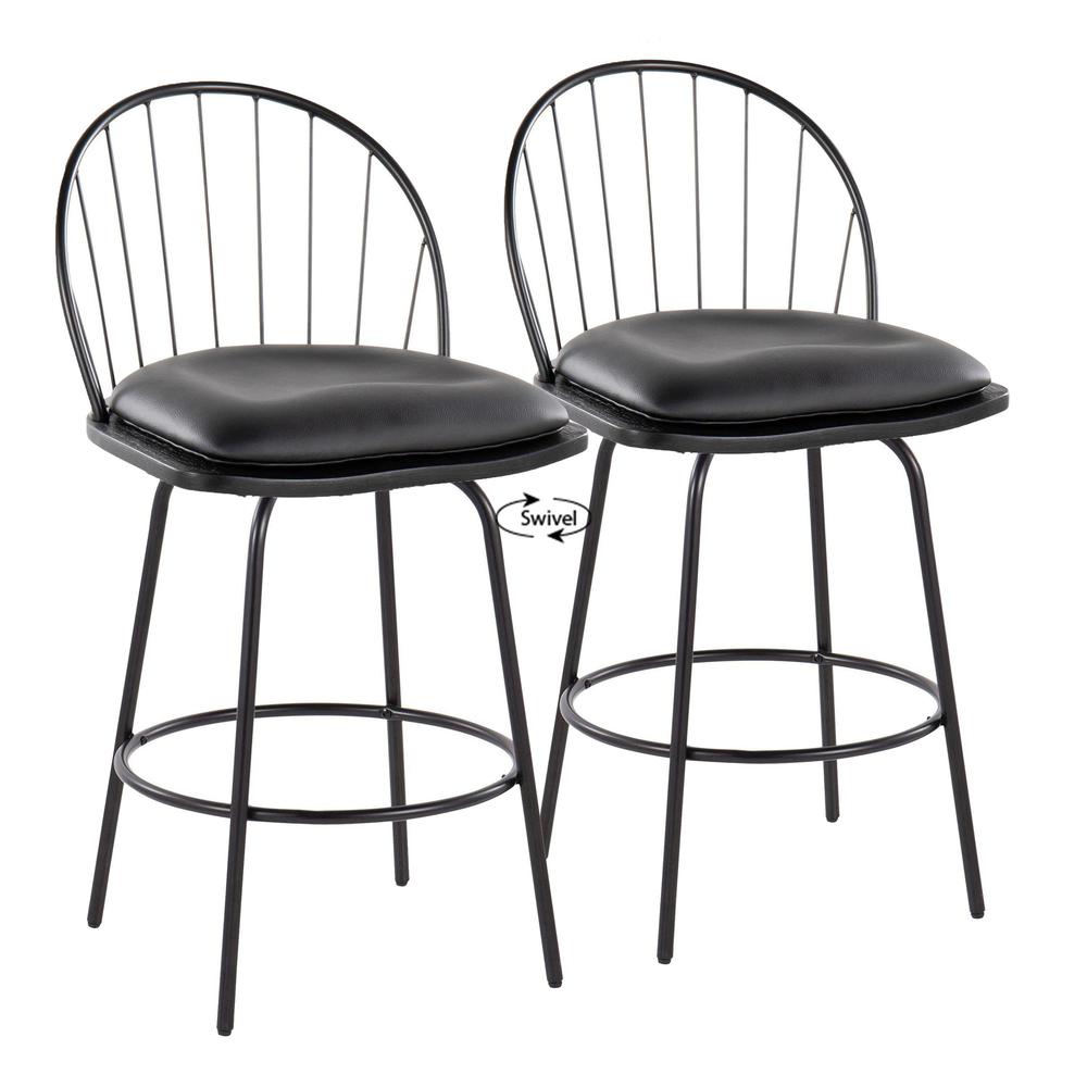 Black Riley Claire 26" Fixed-Height Counter Stool - Set of 2. Picture 1