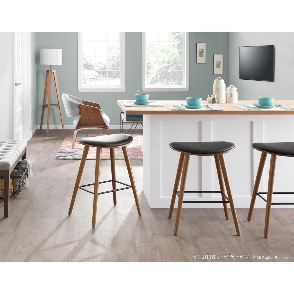 Walnut, Black PU Saddle Counter Stool - Set of 2. Picture 8