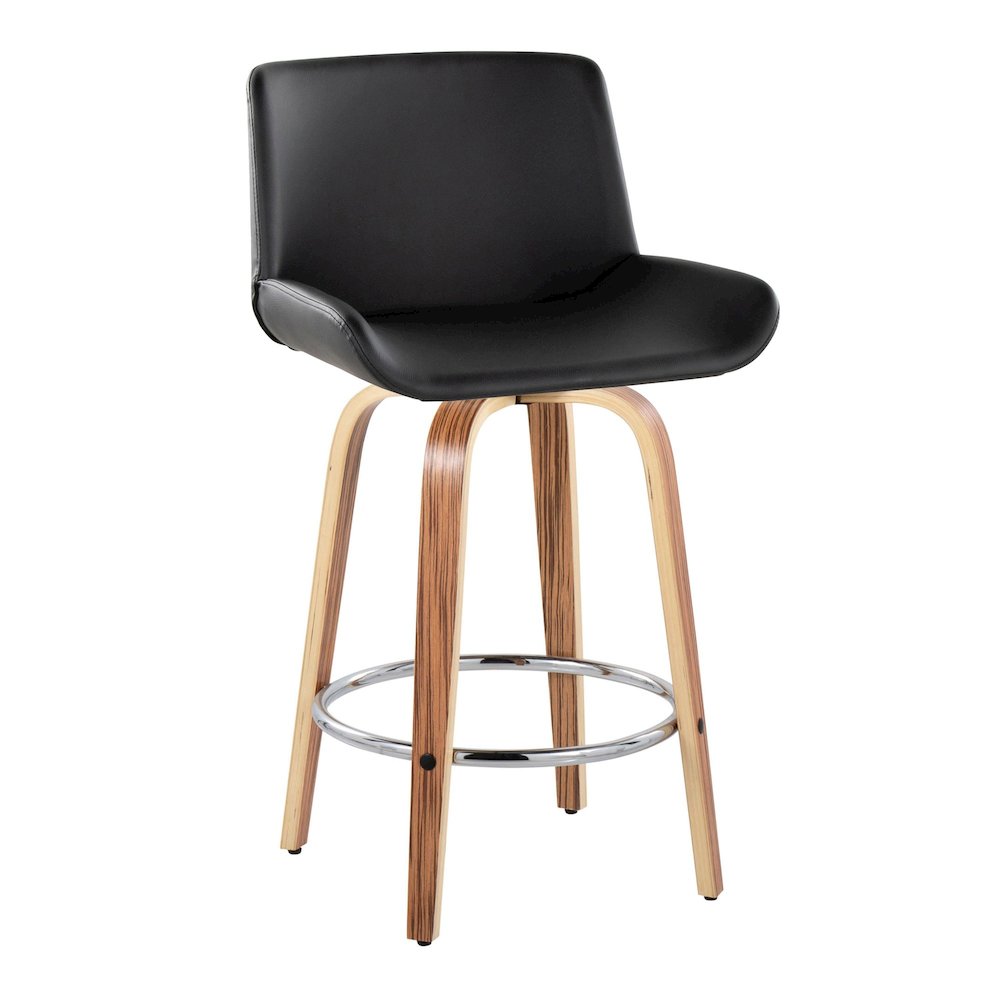 Santi 25" Fixed-Height Counter Stool - Set of 2 in Zebra Wood. Picture 2