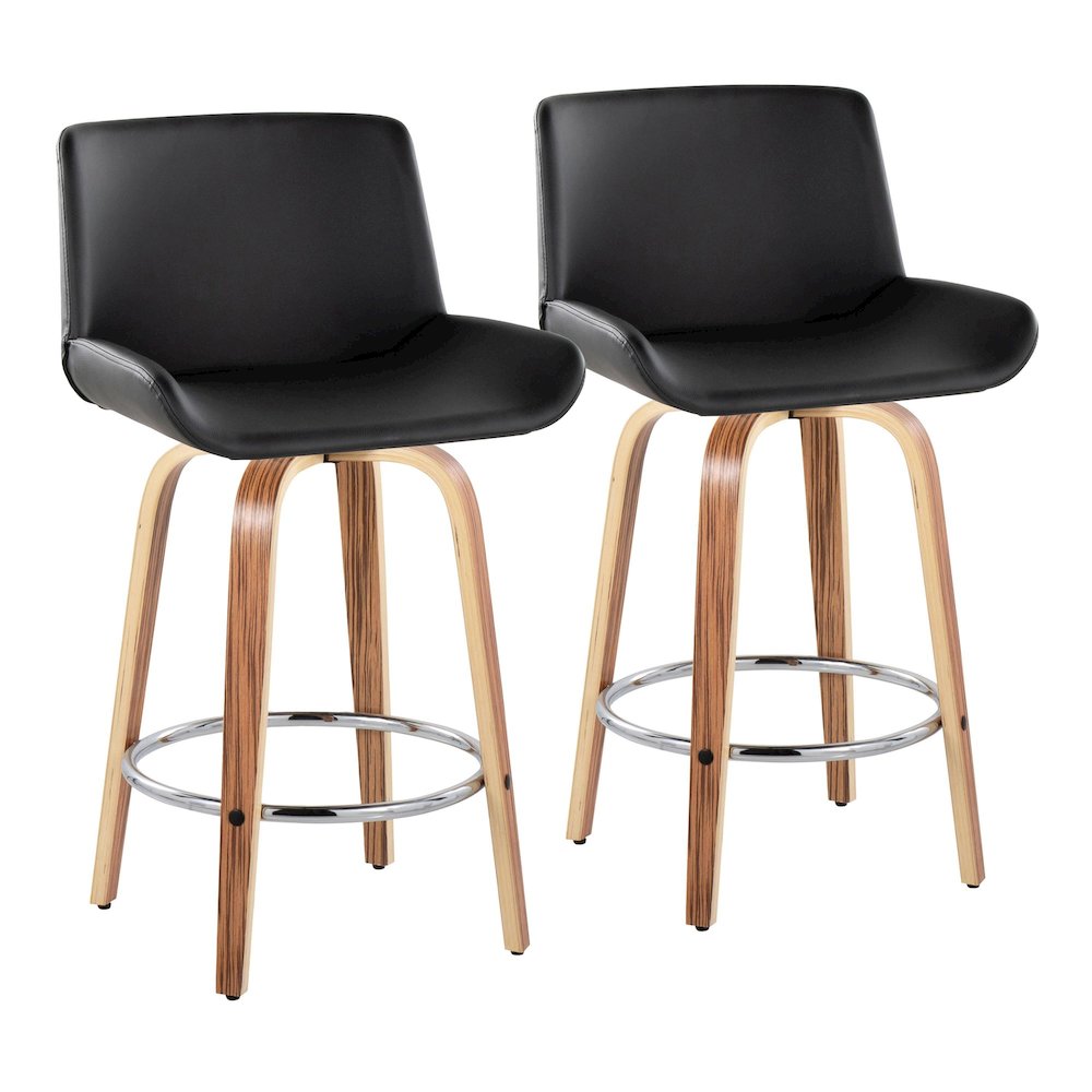 Santi 25" Fixed-Height Counter Stool - Set of 2 in Zebra Wood. Picture 1