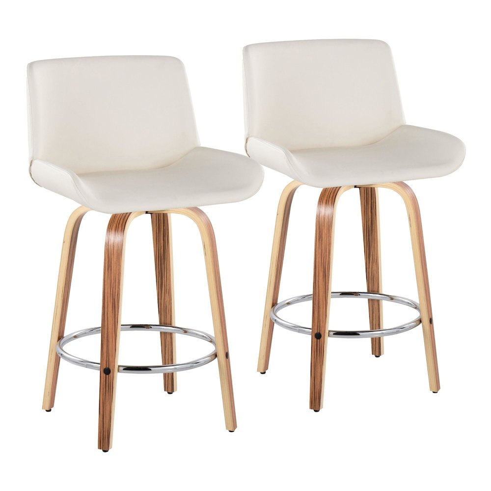 Santi 25" Fixed-Height Counter Stool - Set of 2 in Zebra Wood. Picture 1