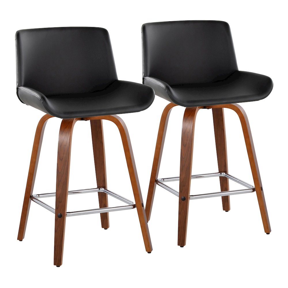 Santi 25" Fixed-Height Counter Stool - Set of 2 in Walnut Wood. Picture 1
