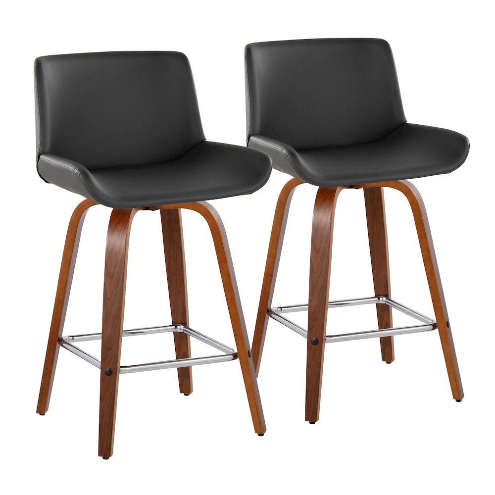 Santi 25" Fixed-Height Counter Stool - Set of 2 in Walnut Wood. Picture 1