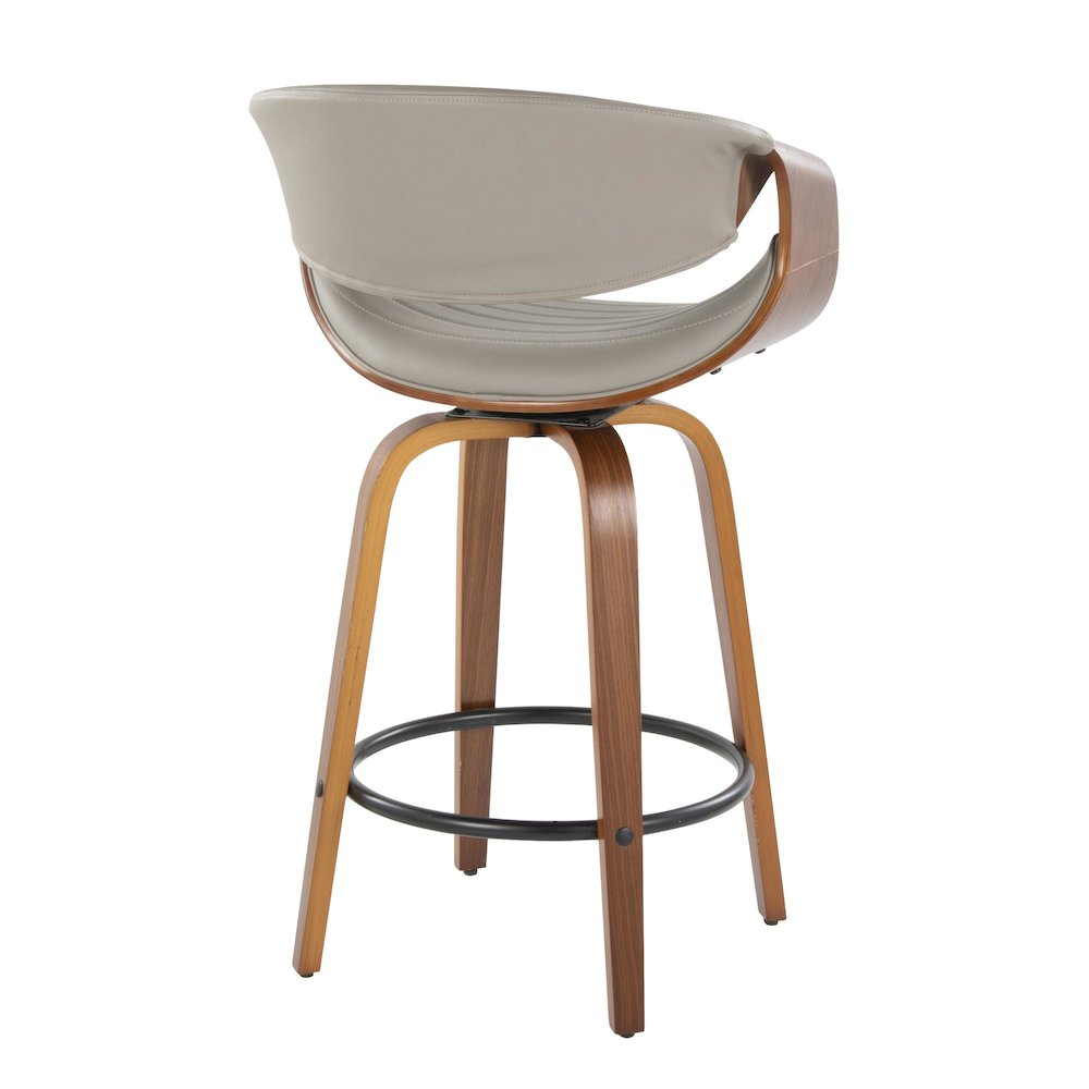 Walnut Wood, Grey PU, Black Metal Symphony Counter Stool - Set of 2. Picture 4