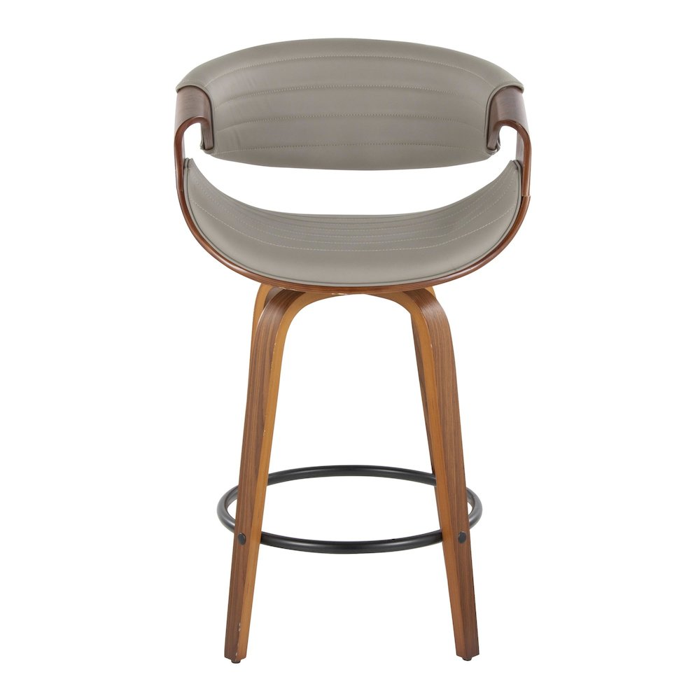 Walnut Wood, Grey PU, Black Metal Symphony Counter Stool - Set of 2. Picture 6