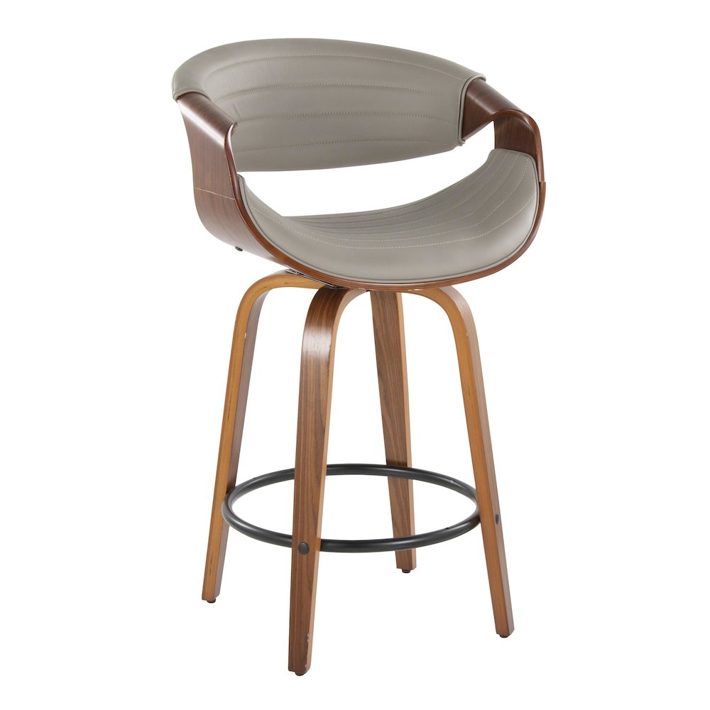 Walnut Wood, Grey PU, Black Metal Symphony Counter Stool - Set of 2. Picture 2