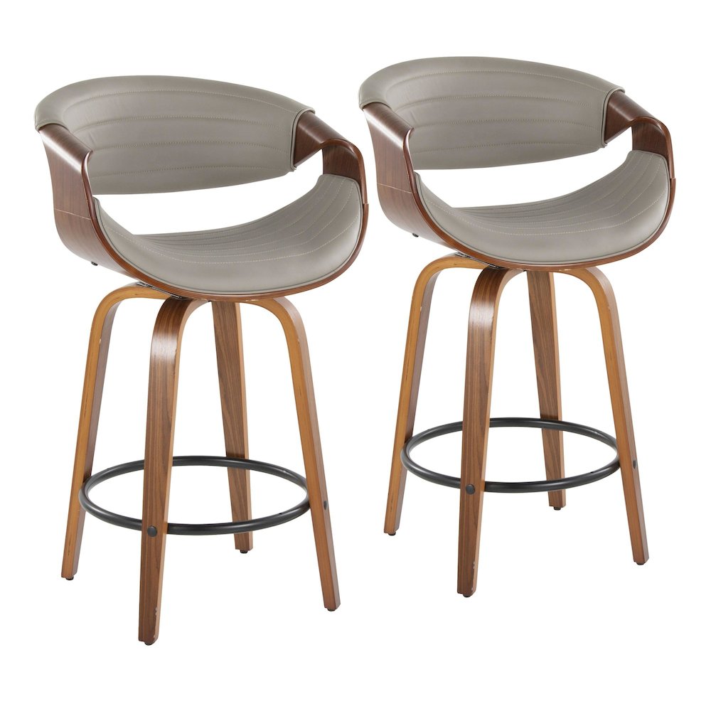 Walnut Wood, Grey PU, Black Metal Symphony Counter Stool - Set of 2. Picture 1