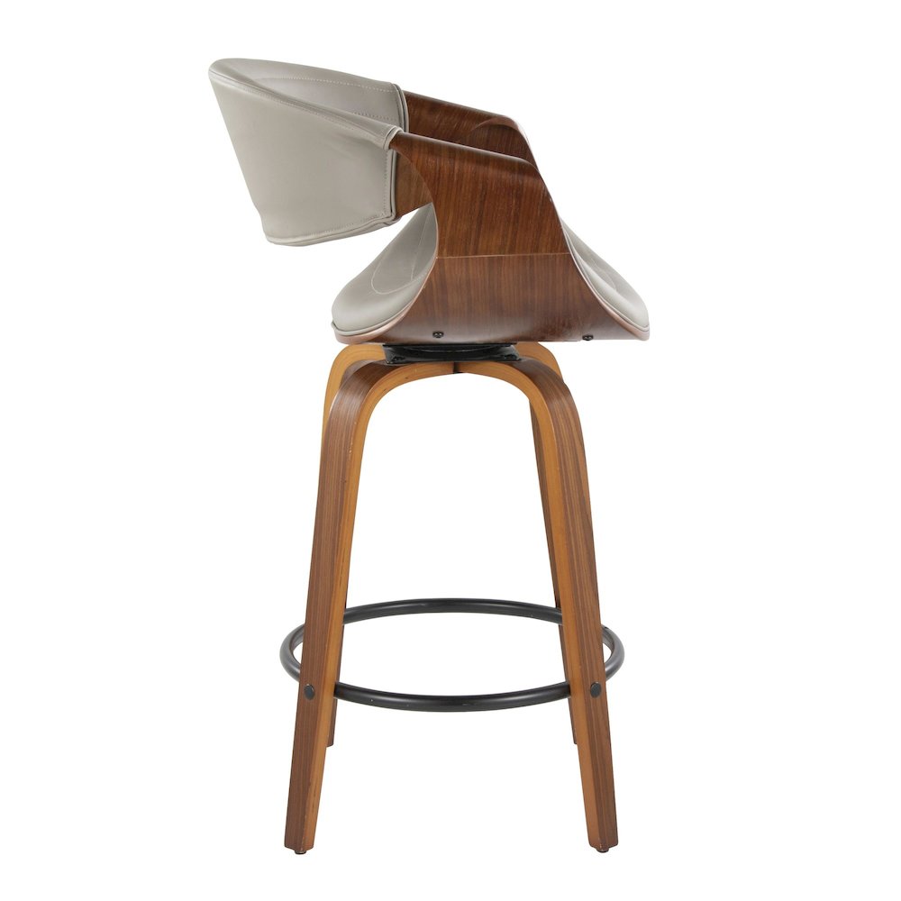 Walnut Wood, Grey PU, Black Metal Symphony Counter Stool - Set of 2. Picture 3