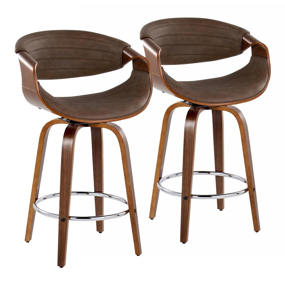 Symphony 26" Fixed-Height Counter Stool - Set of 2 in Walnut Wood. Picture 1