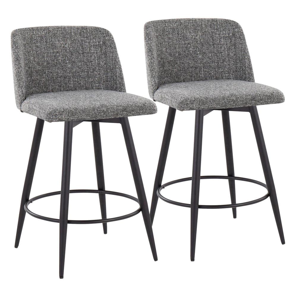 Grey Noise Fabric, Black Metal Toriano 26" Fixed Height Counter Stool - Set of 2. Picture 1