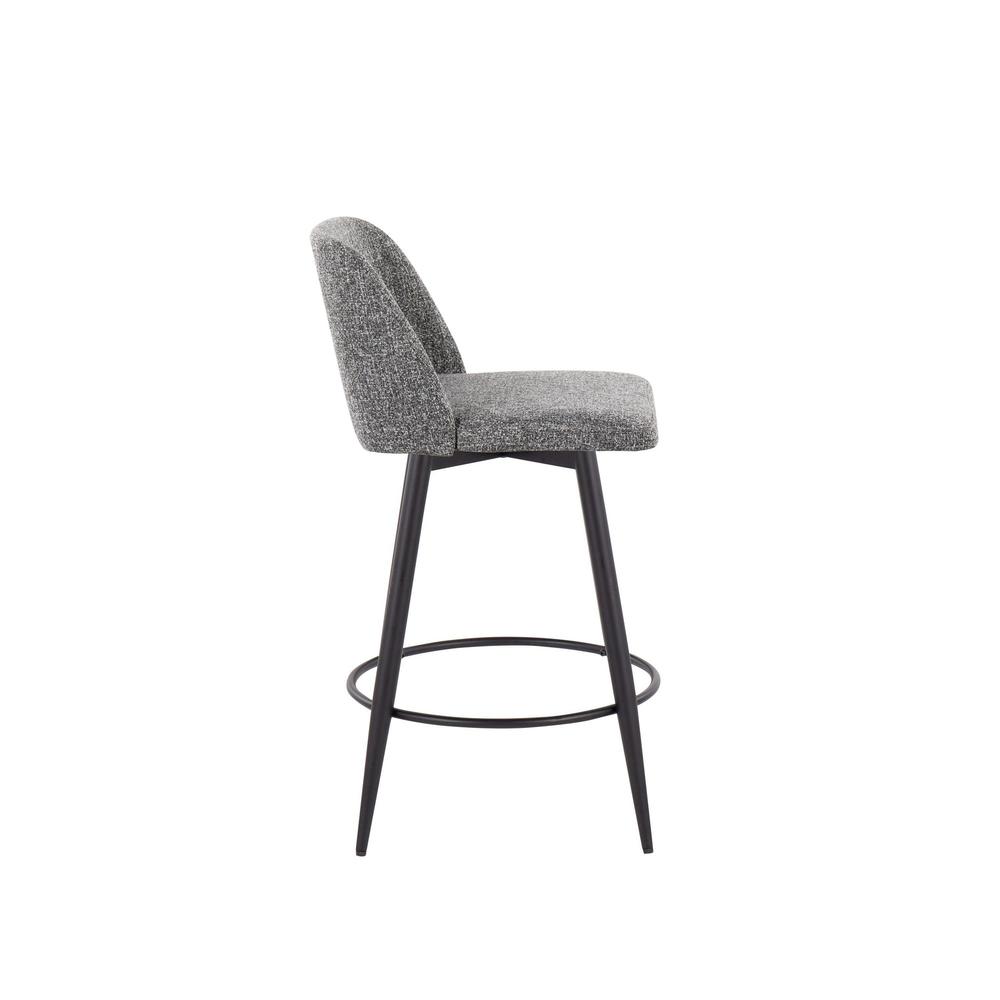Grey Noise Fabric, Black Metal Toriano 26" Fixed Height Counter Stool - Set of 2. Picture 3