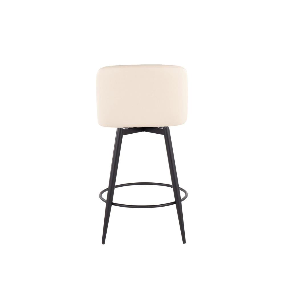 Cream PU, Black Metal Toriano 26" Fixed Height Counter Stool - Set of 2. Picture 5