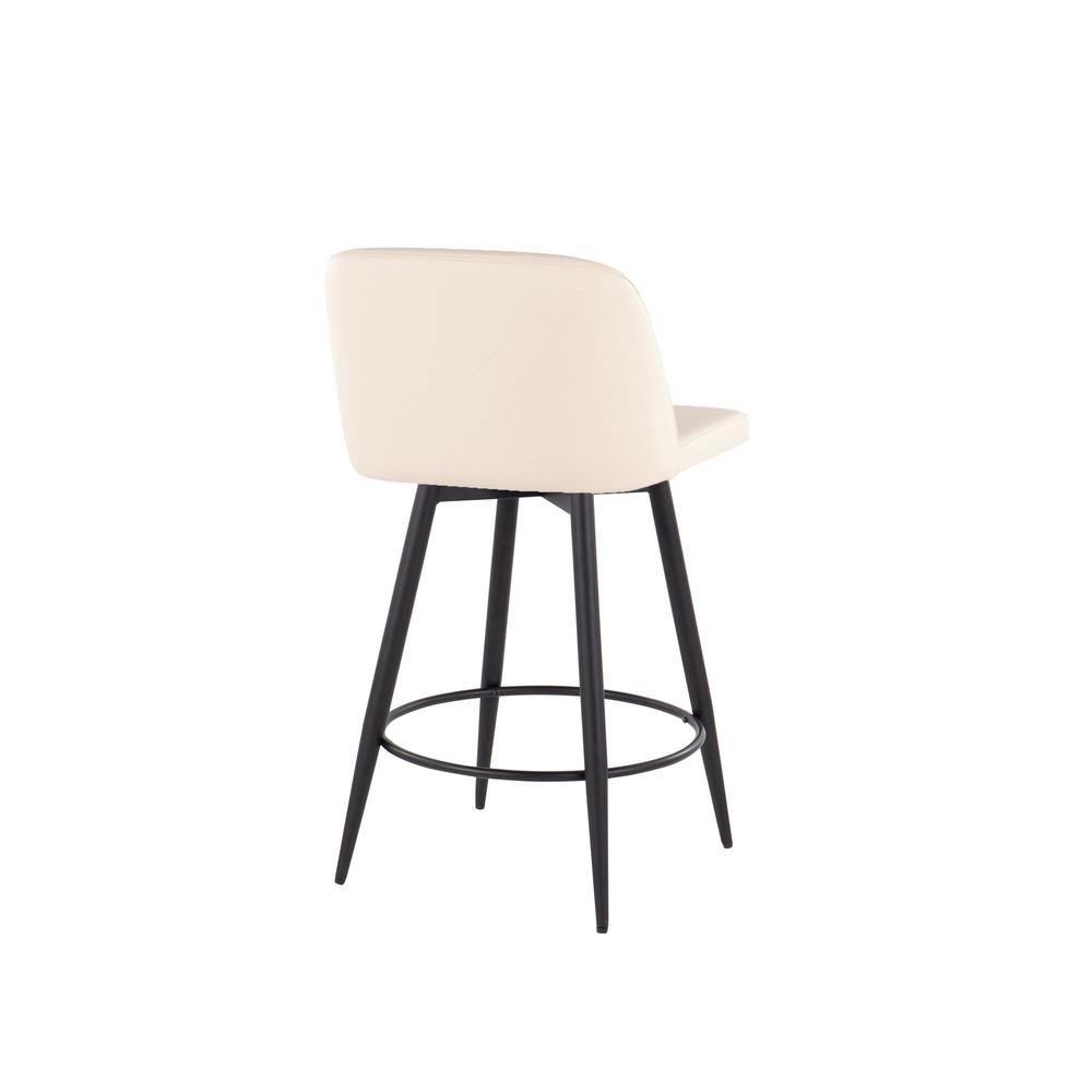 Cream PU, Black Metal Toriano 26" Fixed Height Counter Stool - Set of 2. Picture 4