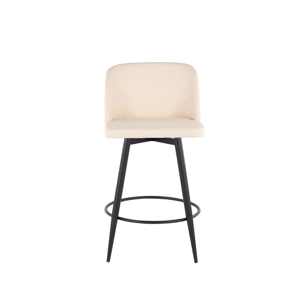 Cream PU, Black Metal Toriano 26" Fixed Height Counter Stool - Set of 2. Picture 6