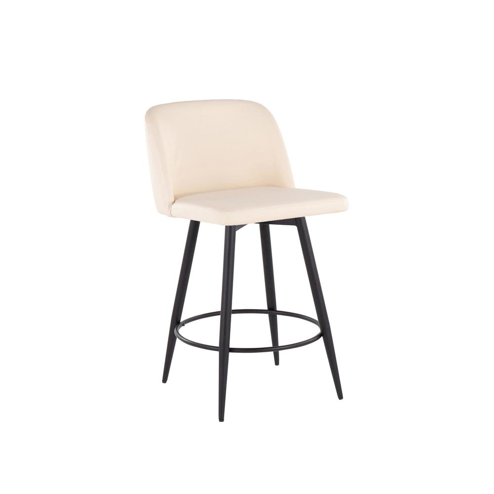 Cream PU, Black Metal Toriano 26" Fixed Height Counter Stool - Set of 2. Picture 2