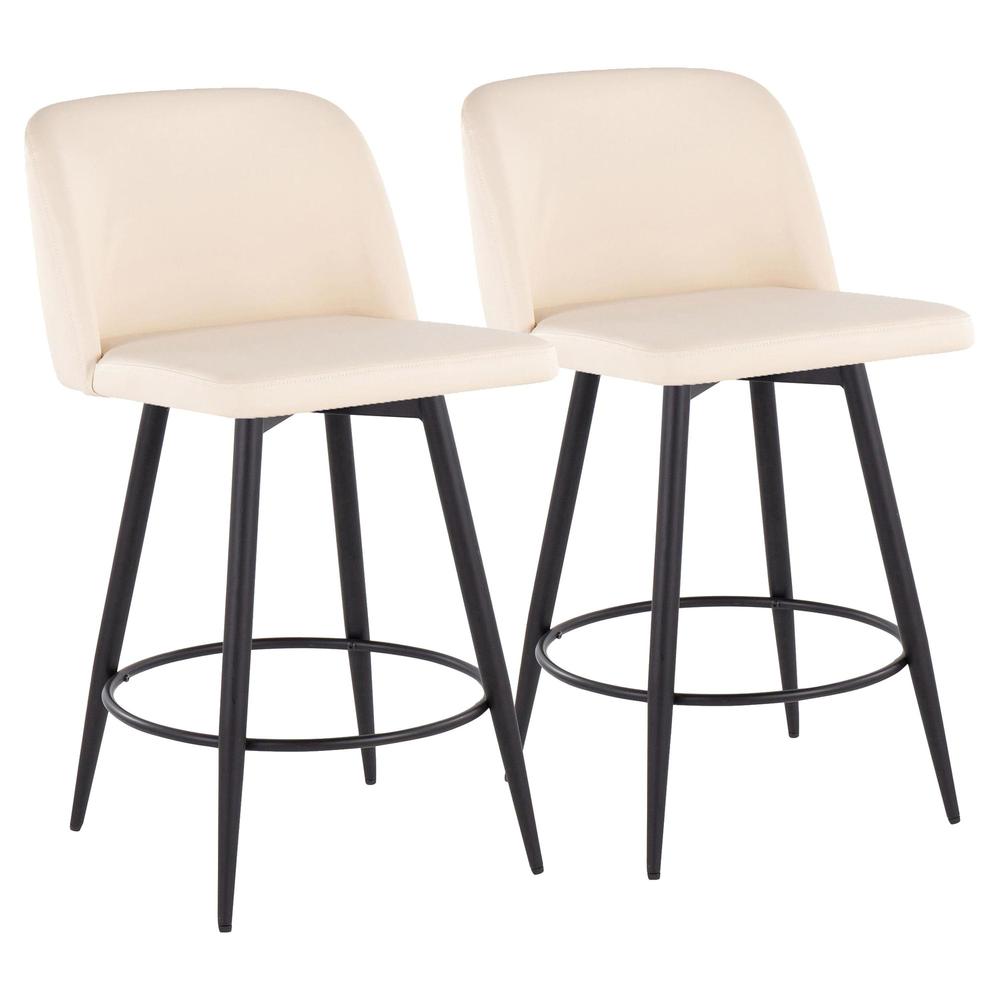 Cream PU, Black Metal Toriano 26" Fixed Height Counter Stool - Set of 2. Picture 1