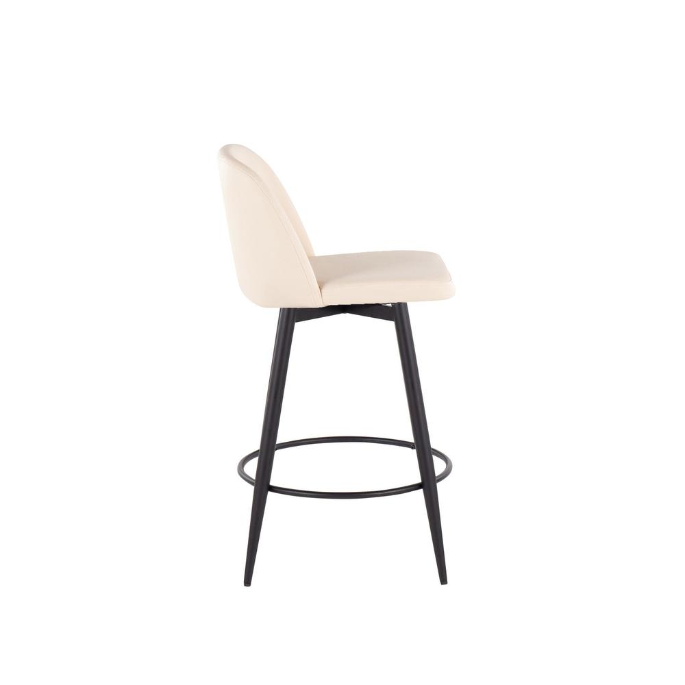 Cream PU, Black Metal Toriano 26" Fixed Height Counter Stool - Set of 2. Picture 3