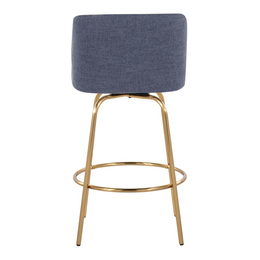 Blue Fabric, Gold Metal Toriano 26" Fixed-Height Counter Stool - Set of 2. Picture 5