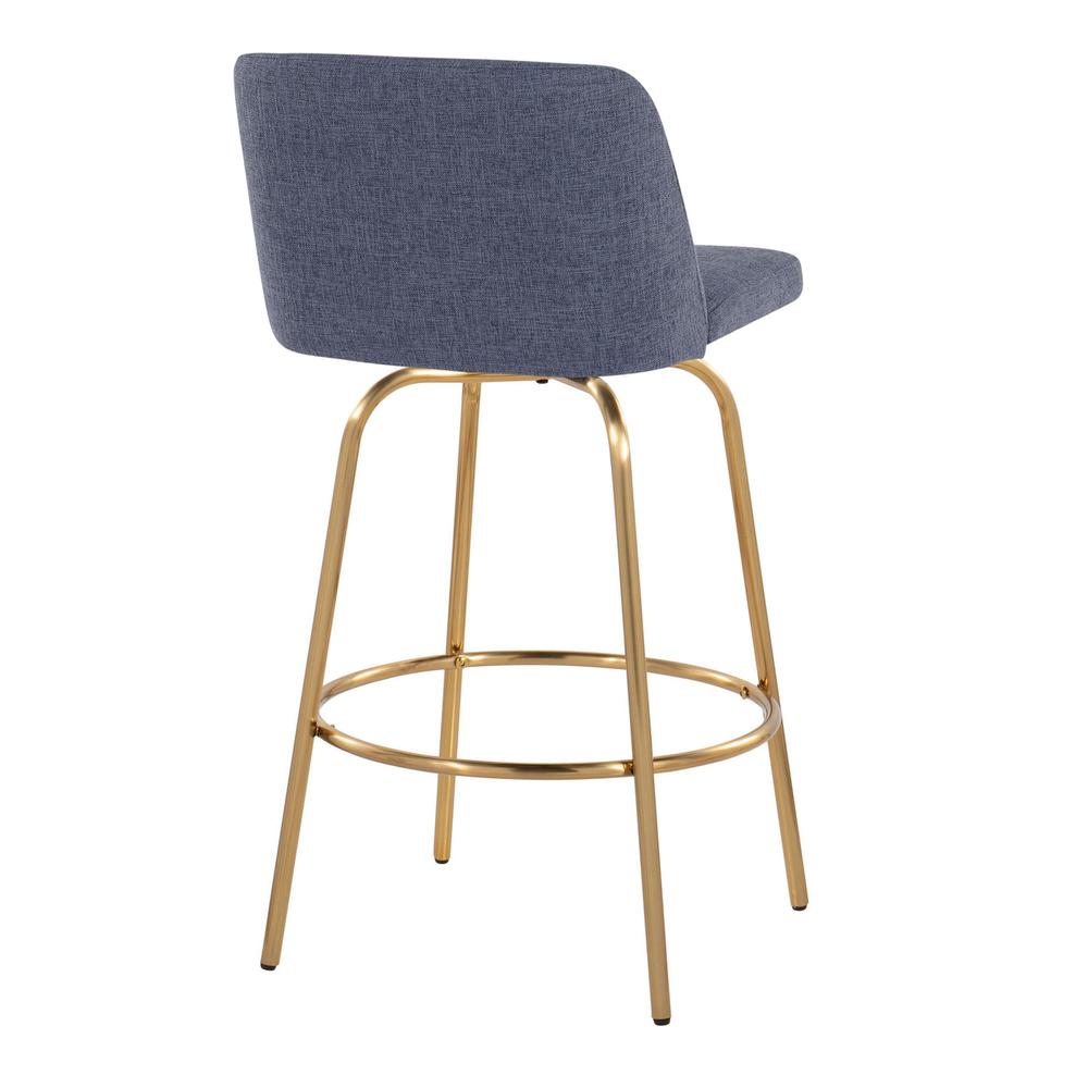Blue Fabric, Gold Metal Toriano 26" Fixed-Height Counter Stool - Set of 2. Picture 4