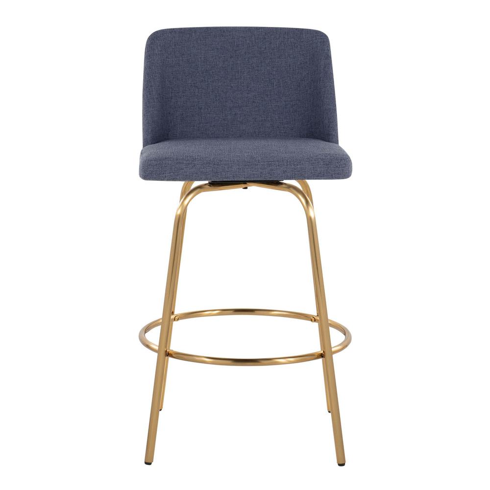 Blue Fabric, Gold Metal Toriano 26" Fixed-Height Counter Stool - Set of 2. Picture 6