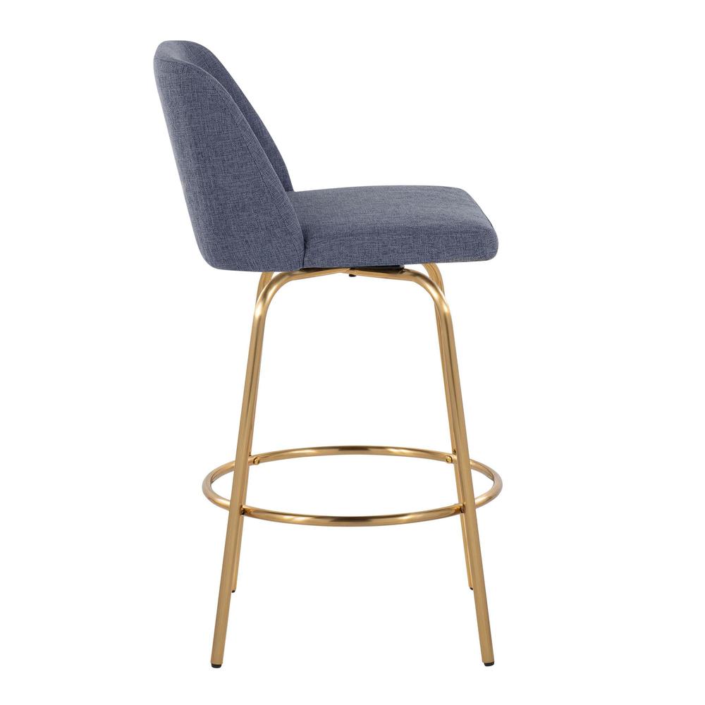 Blue Fabric, Gold Metal Toriano 26" Fixed-Height Counter Stool - Set of 2. Picture 3
