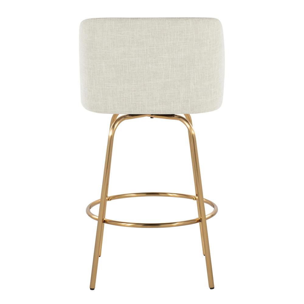 Cream Fabric, Gold Metal Toriano 26" Fixed-Height Counter Stool - Set of 2. Picture 5
