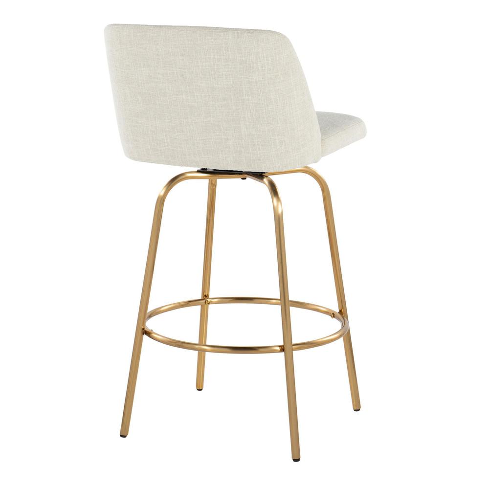Cream Fabric, Gold Metal Toriano 26" Fixed-Height Counter Stool - Set of 2. Picture 4