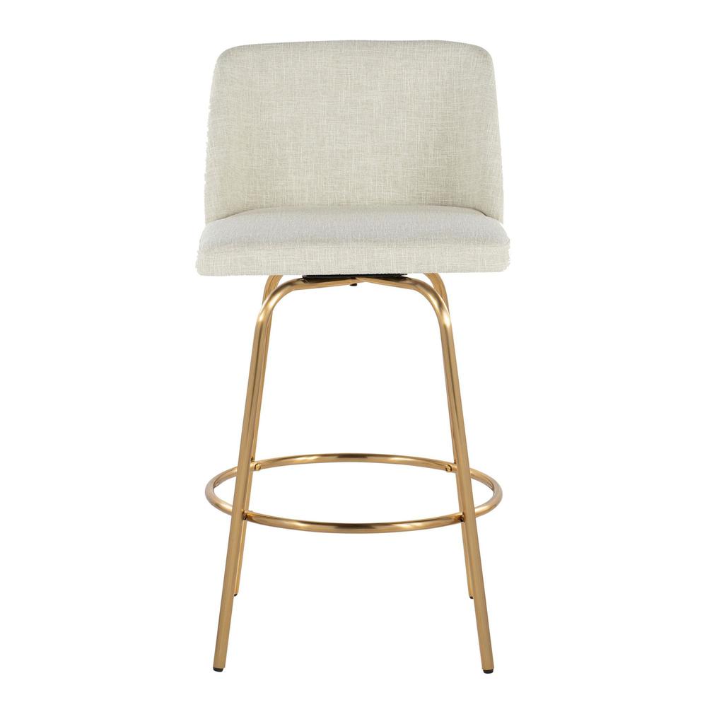 Cream Fabric, Gold Metal Toriano 26" Fixed-Height Counter Stool - Set of 2. Picture 6